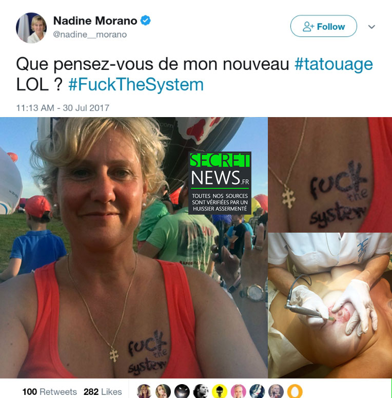nadine-morano-tatouage-fuck-the-system-secretnews-2-2 "Fuck The System" : Le nouveau tatouage surprenant de Nadine Morano